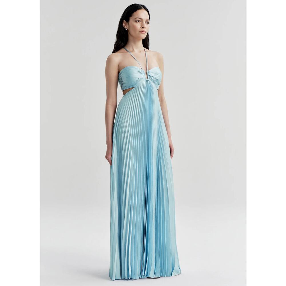 ALC Moira Satin Pleated Maxi Dress Delphinium Blue - Picture 3 of 11